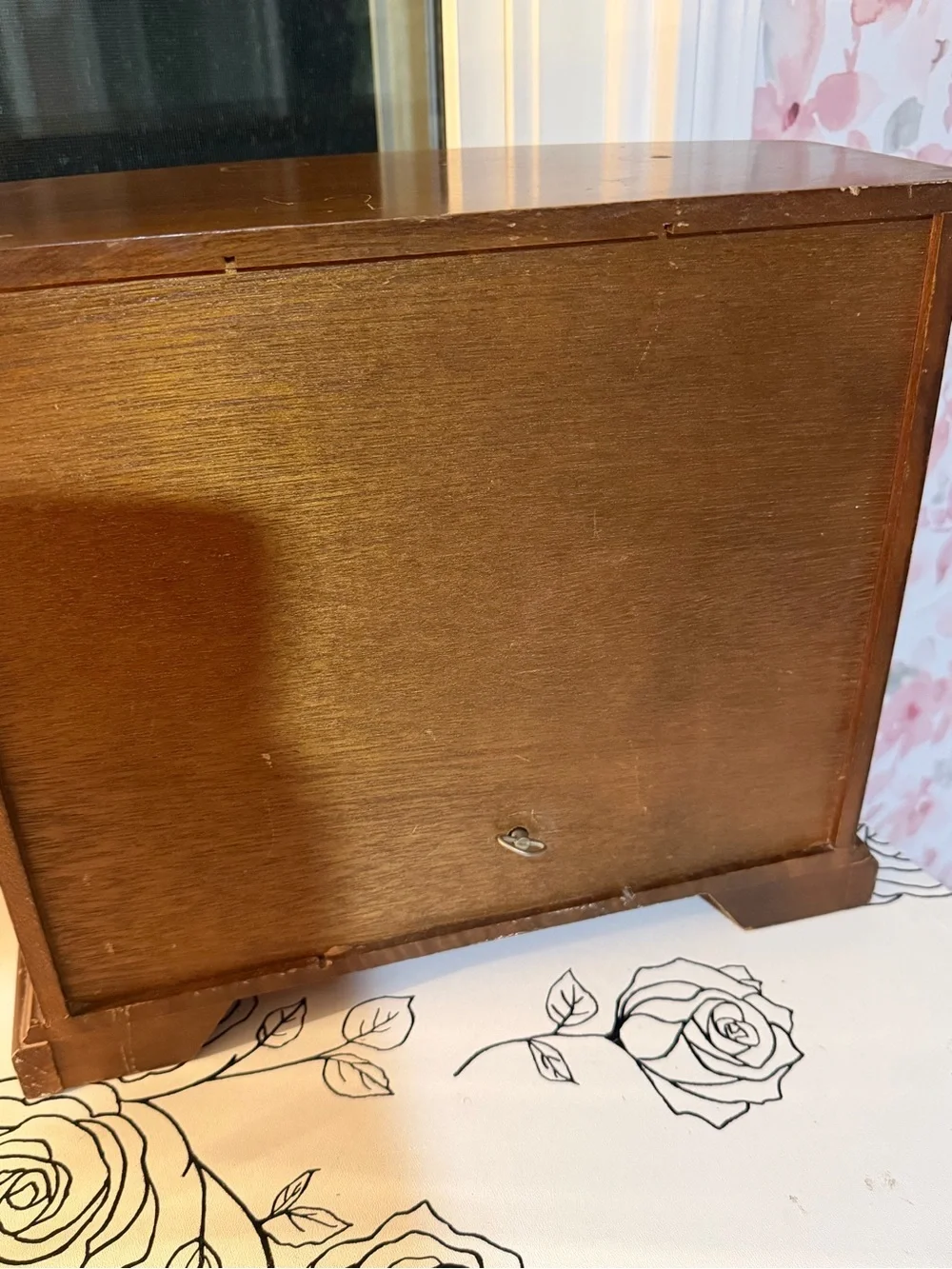 Wooden Brown Jewelry Armoire with Glass Doors